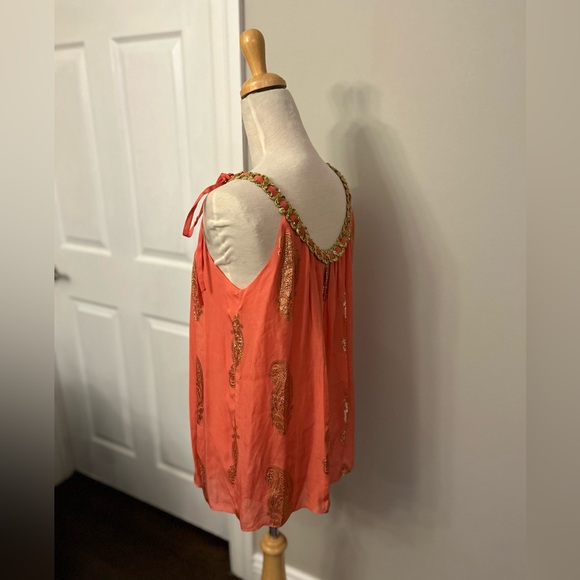 Milly Silk long tank top - Coral & Gold - SZ 4 - Picture 3 of 3
